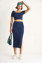 Women's Navy Blue Square Neck Short Sleeve Crop Slit Detailed Camisole Bottom-Top Set 60284032 - 5