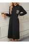 Women's Pocket Detailed Hooded Midi Length Two Thread Viscose Dress - 3
