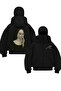 Black Unisex Snow Masked Cigarette Nun Printed Oversize Cardigan