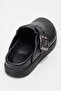 Women's Closed-Front Buckle Sabo Casual Slippers Genuine Leather Zy 4000 Black - 3