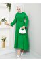 Women's Standard Collar Buttoned Fixed Belted Loose Sleeve Hijab Dress
