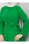 Women's Standard Collar Buttoned Fixed Belted Loose Sleeve Hijab Dress - 3