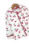 Girl's Cherry Printed Double-Breasted Collar, Ribbed Seasonal Nightgown Pajama Set 2-6 Years Old - 3