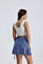 Floral Patterned Side Tie Skirt - Blue - 6