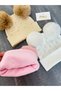 Baby Girl Children's Camisole Beret Set with Pearls and Large Plush Pompoms - 2