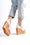 Women's Beige Cross Strap High Heel Wedge Sole Shoes - 3