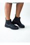 Black Leather Round Toe Women's Chelsea Boots with Elastic Sides - 3