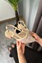 Women's Beige Linen Open Back Pointed Toe Casual Ballet Flats - 3