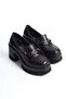 Women's Black Leather Buckle 8 cm Heeled Platform Shoes - 4