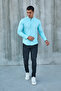 Turquoise Judgement Collar Lycra Linen Cotton Slim Fit Shirt - 5