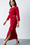 Women's Burgundy Accessory Detail Satin Invitation Dress - 2