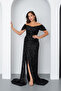 Women's Black Slim Fit Sequin Embroidered Long Evening Dress