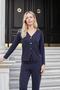 Women's Flexible Silky Modal Fabric V-Neck Long Sleeve Buttoned Jacket-Navy Blue