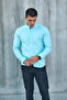 Turquoise Judgement Collar Lycra Linen Cotton Slim Fit Shirt - 4