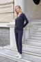 Women's Flexible Silky Modal Fabric V-Neck Long Sleeve Buttoned Jacket-Navy Blue - 7