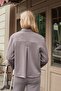 Women's Modal Silky Collar Capri Sleeve Pocketed Pleated Jacket Cardigan Coat -Gray - 6