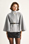 Women's Gray Gold Button Detailed Belted Poncho 2712 60261570 - 2