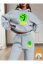 Women's Zumba Fitness Printed Bottom Top Oversize Women's Hooded Gray Black Tracksuit Set