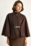 Women's Brown Gold Button Detailed Belted Poncho 2712 60261570 - 2
