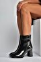 V590166308 Black Patent Leather Thick Heeled Classic Boots - 2