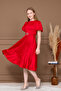 Satin Belt Detail Midi Dress - Red - 6