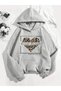 Women's Free Spirit Printed Hooded Gray Black Sweatshirt Oversize Loose - 2