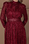 Sequin Tulle Sequin Ruched Detail Kiloş Long Dress - Bordo - 2