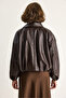 Women's Brown Oversize Buckle Leather Jacket 3137 60284058 - 8