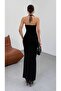 Women's Halter Neck Draped Long Dress with Collar Moon Accessory - 4