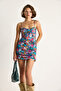 Women's Multi-Colored Thin Strap Drape Detailed Short Dress 60284059 - 4
