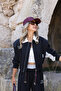 Black Color Block Back Letter Printed Bomber Jacket - 5