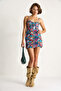 Women's Multi-Colored Thin Strap Drape Detailed Short Dress 60284059 - 3