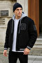 Men's Oversize Hooded Black Denim College Jacket