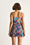 Women's Multi-Colored Thin Strap Drape Detailed Short Dress 60284059 - 7