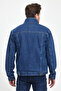 Men's Plush Fur Basic Casual Blue Denim Jacket - 3