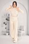 Half-Finger Fishnet Crochet Crop Sweater Pants Knitwear Top and Bottom Set - 2