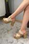Women's Cream Skin 10 cm Platform Heeled Cork Sole Slippers K-800 - 5