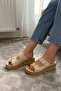 Women's Beige Double Strap Thick Cork Sole Orthopedic Sandals Slippers K-270 - 3