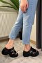 Women's Black Three-Strap Buckle Detailed Thick Sole Orthopedic Sandals K-3030
