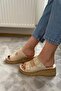 Women's Beige Double Strap Thick Cork Sole Orthopedic Sandals Slippers K-270 - 5