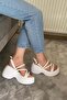 Women's White Piping Thick Sole Orthopedic Sandals K-3020 - 5