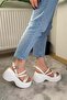 Women's White Piping Thick Sole Orthopedic Sandals K-3020 - 3