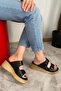 Women's Black Double Strap Thick Cork Sole Orthopedic Sandals Slippers K-270 - 2