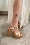 Women's Leina Beige Cross Strap 10 cm Platform Heeled Cork Sole Shoes & Sandals K-800 - 4
