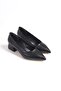 Women's Mora Black Leather 3.5 cm Thick Heeled Shoes - 4
