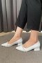 Women's White Cross Stone Stiletto Low Heel Evening Dress Shoes - 4