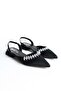 Women's Black Satin Stone Open Back Elastic 2.5 cm Short Block Heels - 4