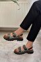 Women's White Leopard Double Strap Capsule and Vardola Detailed Thick Sole Orthopedic Sandals K-120 - 4
