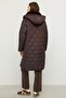 Fur-trimmed Collar, Detachable Hood, Zip-Closure Quilted Coat, BROWN 6784 - 8