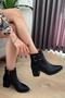 Women's Black Leather Black Buckle (6 cm) Heeled Pointed Toe Boots